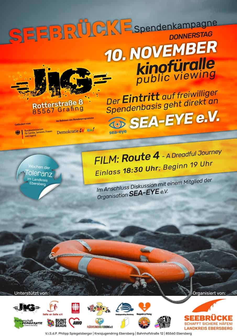 Spendenkamapagne für die Seenotrettung- kinofüralle im JIG Grafing (Film: Route 4 - A Dreadful Journey)