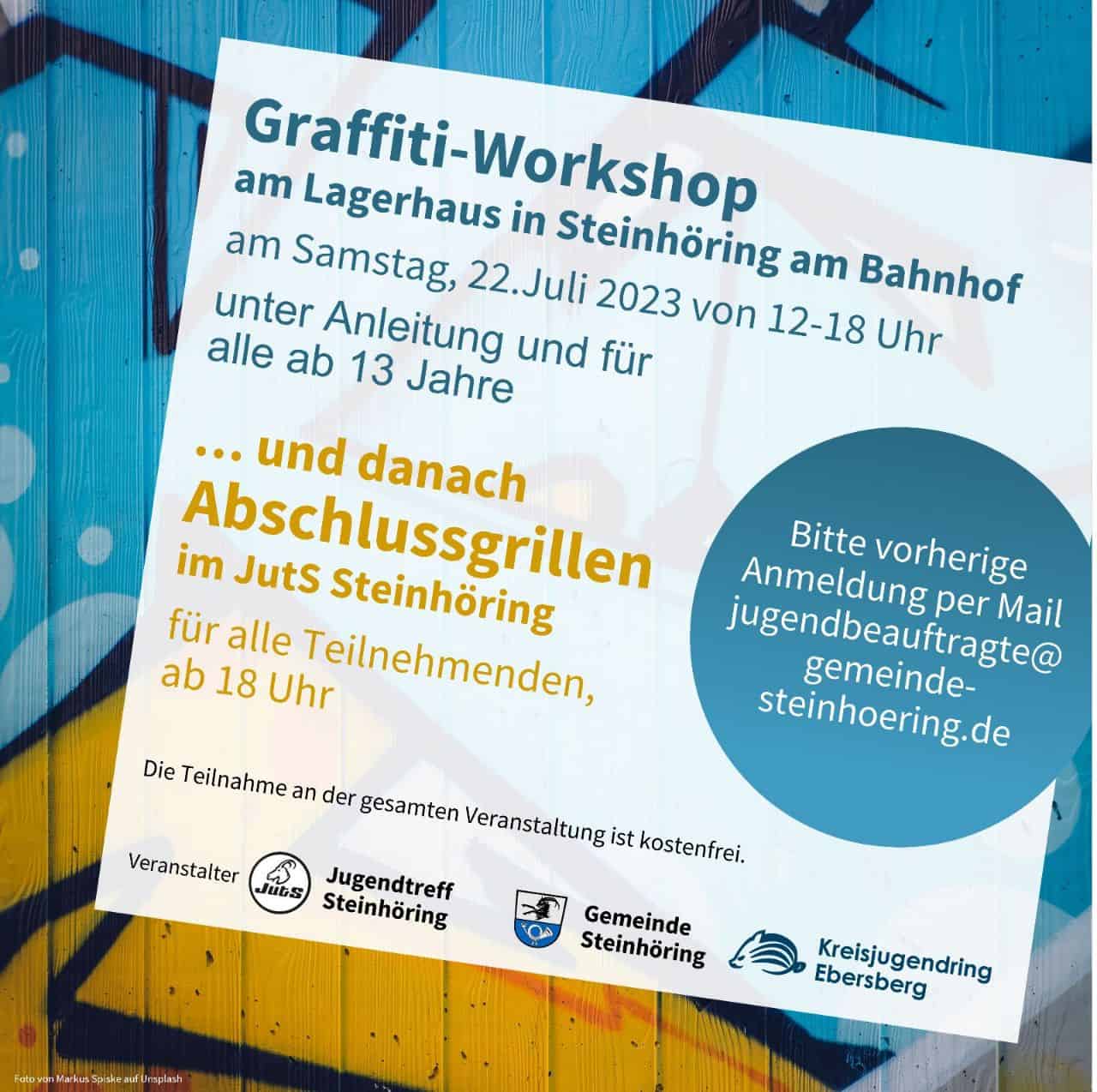 Graffiti-Workshop am Lagerhaus in Steinhöring am Bahnhof und Abschlussgrillen im Juts Steinhöring